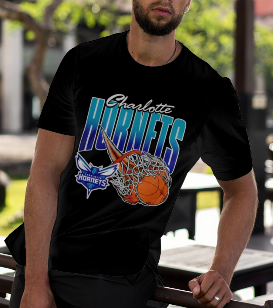 Charlotte Hornets Basketball Fire And Net T-Shirt