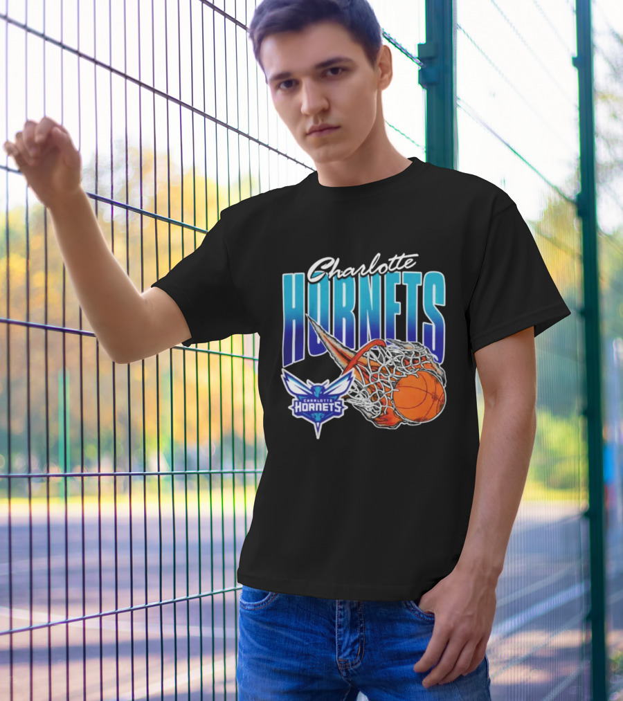Charlotte Hornets Basketball Fire And Net T-Shirt