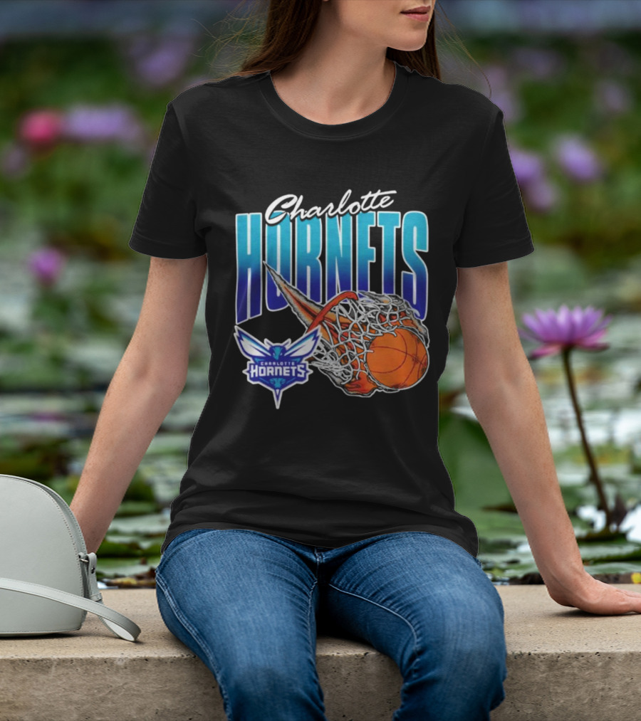 Charlotte Hornets Basketball Fire And Net T-Shirt