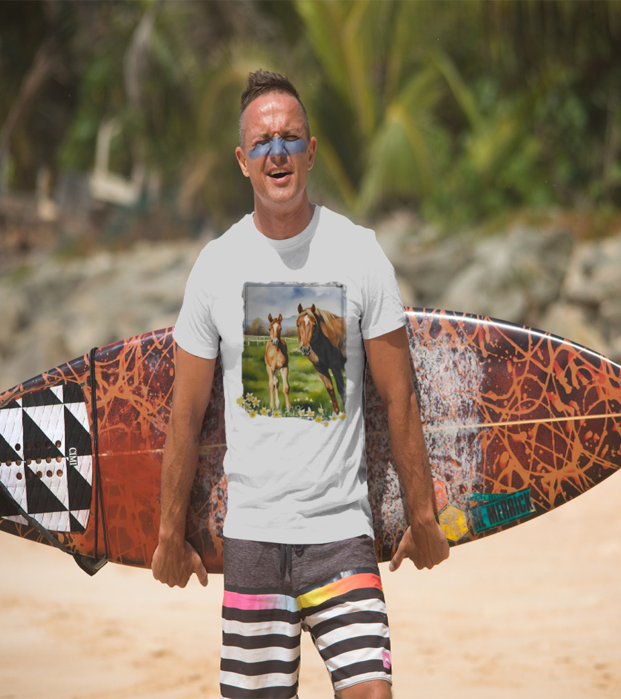 Ginger And Freddie Horses In Scenic Pasture With Daffodils T-Shirt