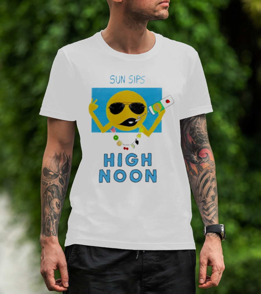 Sun Sips High Noon Emoji With Sunflower Style Glasses And Drink T-Shirt