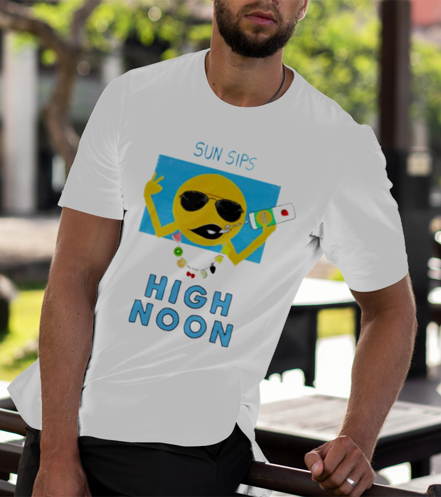 Sun Sips High Noon Emoji With Sunflower Style Glasses And Drink T-Shirt