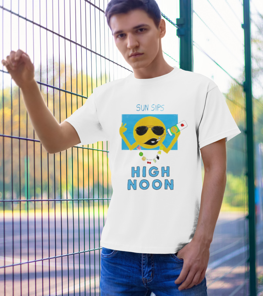 Sun Sips High Noon Emoji With Sunflower Style Glasses And Drink T-Shirt