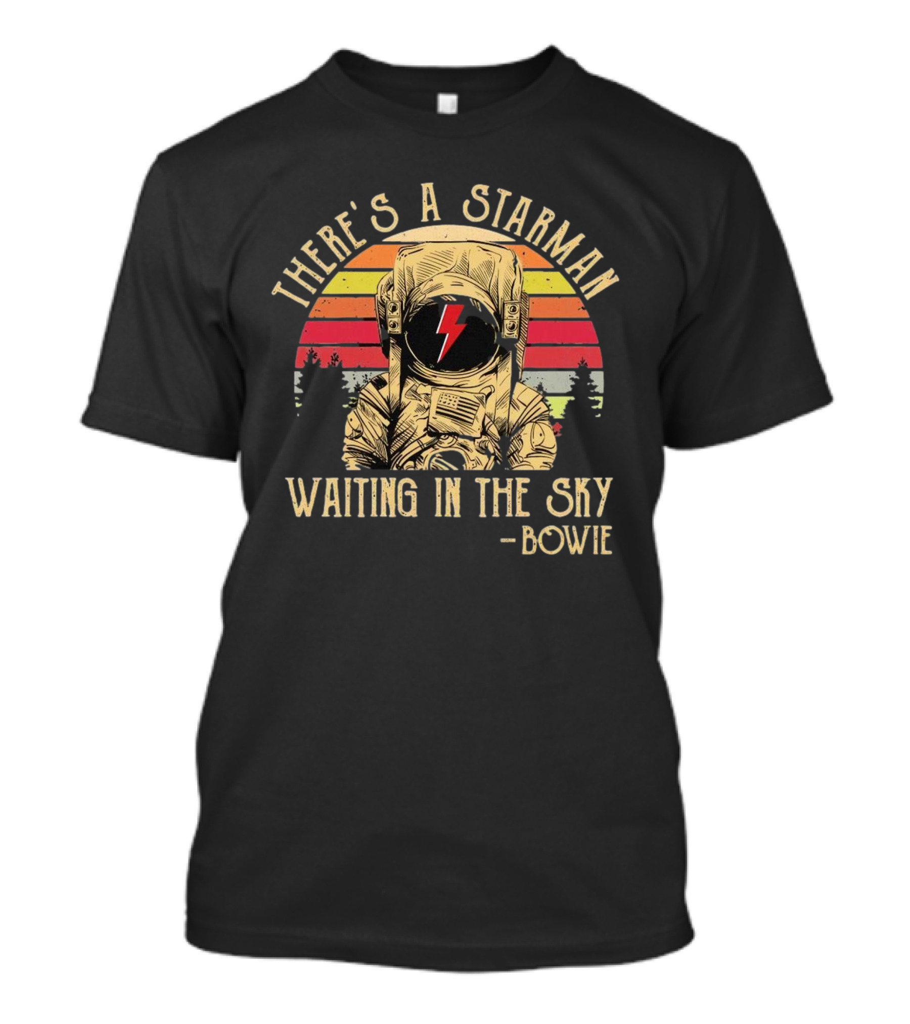 There's A Starman Waiting In The Sky Bowie Vintage Astronaut Rainbow Lightning T-Shirt