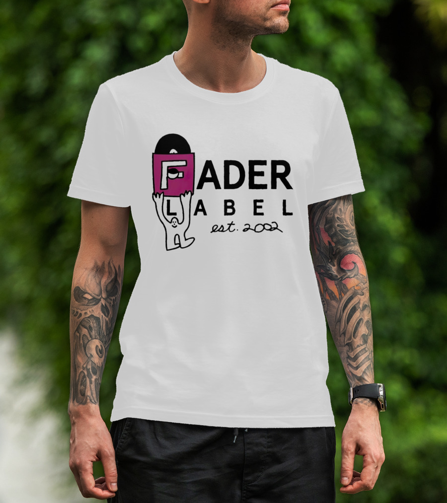 Fader Label Est 2002 Vinyl Record Icon With Pink Block F And Cartoon Character T-Shirt
