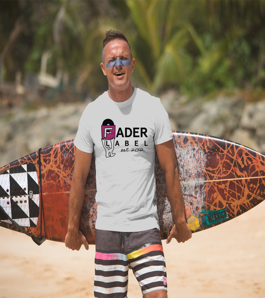 Fader Label Est 2002 Vinyl Record Icon With Pink Block F And Cartoon Character T-Shirt