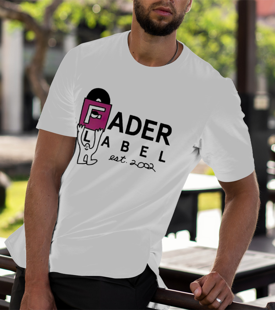 Fader Label Est 2002 Vinyl Record Icon With Pink Block F And Cartoon Character T-Shirt