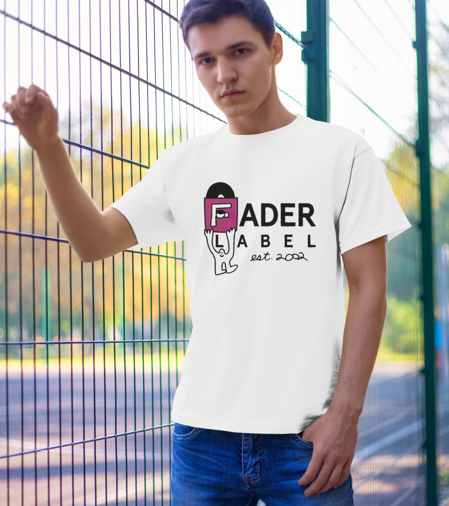 Fader Label Est 2002 Vinyl Record Icon With Pink Block F And Cartoon Character T-Shirt