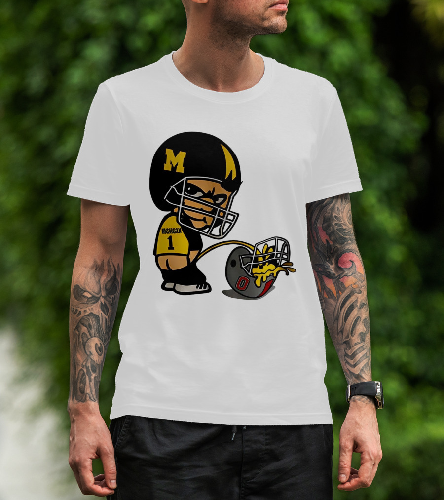 Michigan Wolverines M Football Player Pissing On Ohio State Helmet With O T-Shirt