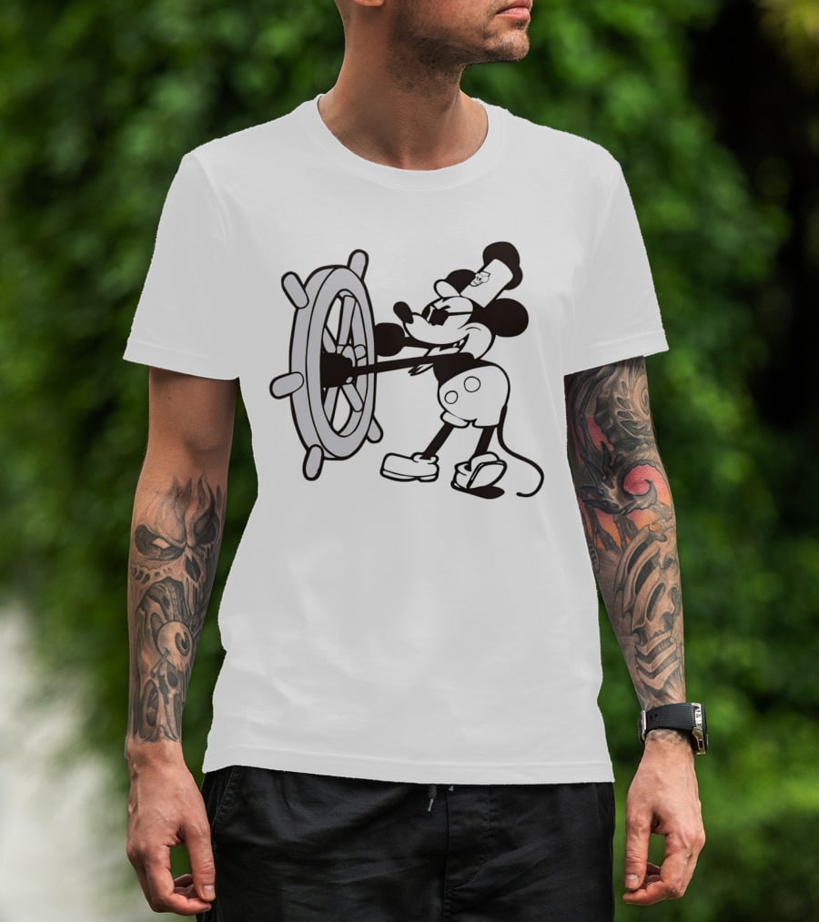 Steamboat Willie Mickey Mouse Pirate Steering Wheel T-Shirt