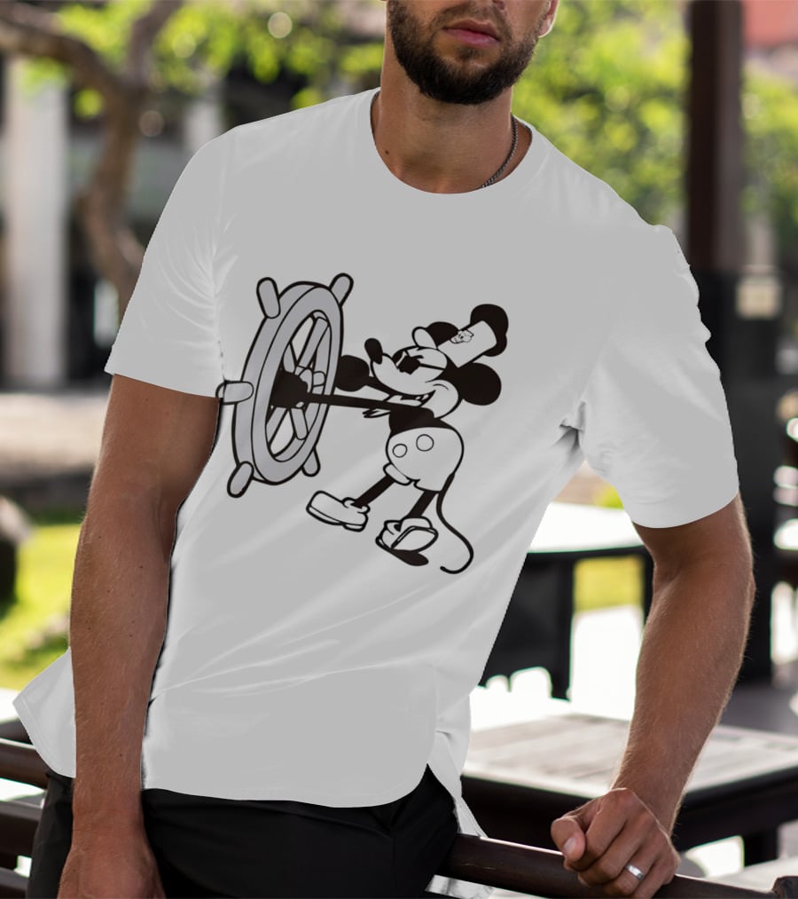 Steamboat Willie Mickey Mouse Pirate Steering Wheel T-Shirt