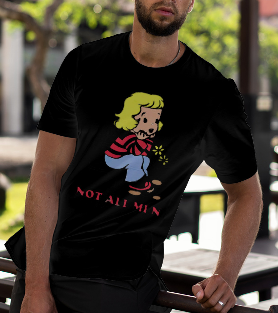 Not All Men But Somehow Always A Man Cartoon Character Sitting On Steps With Flowers T-Shirt