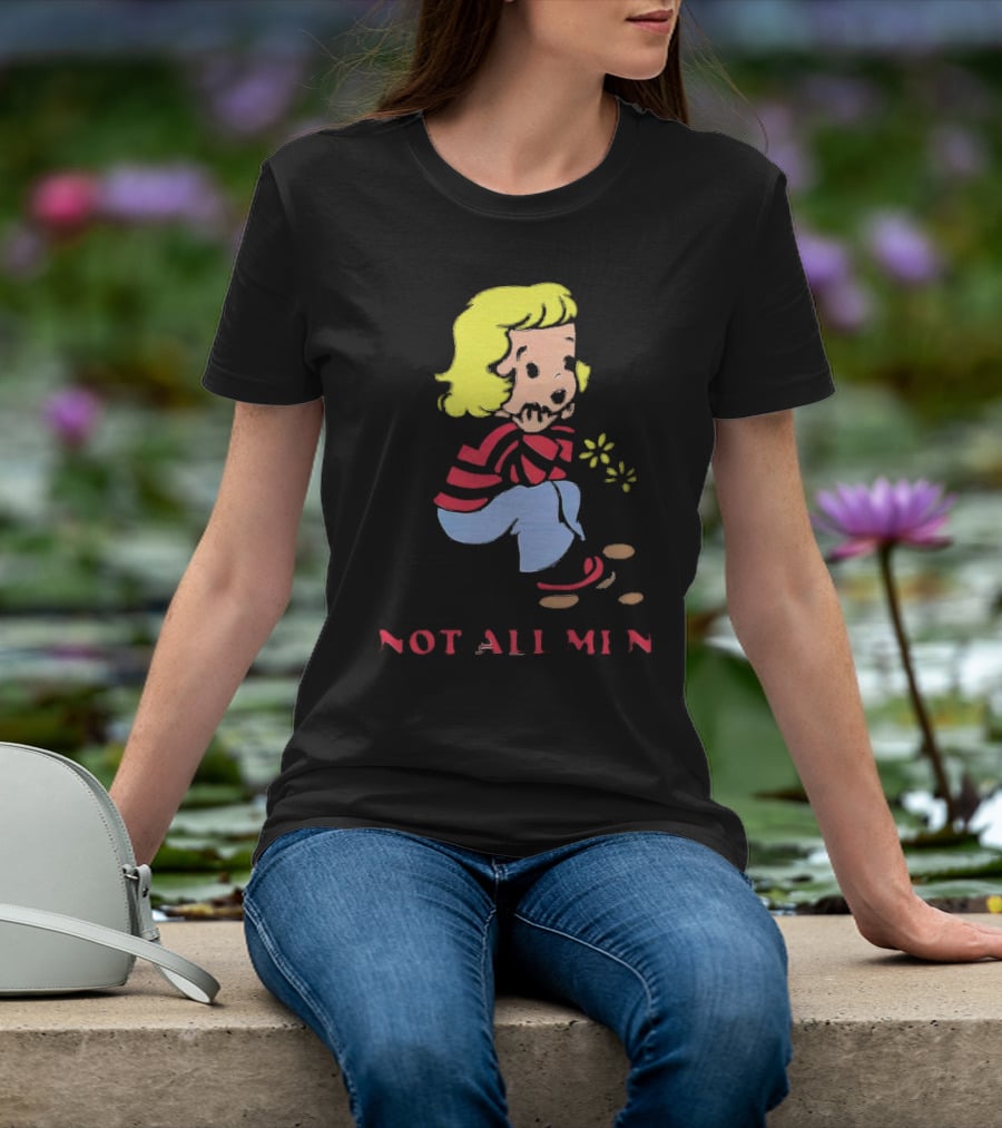 Not All Men But Somehow Always A Man Cartoon Character Sitting On Steps With Flowers T-Shirt