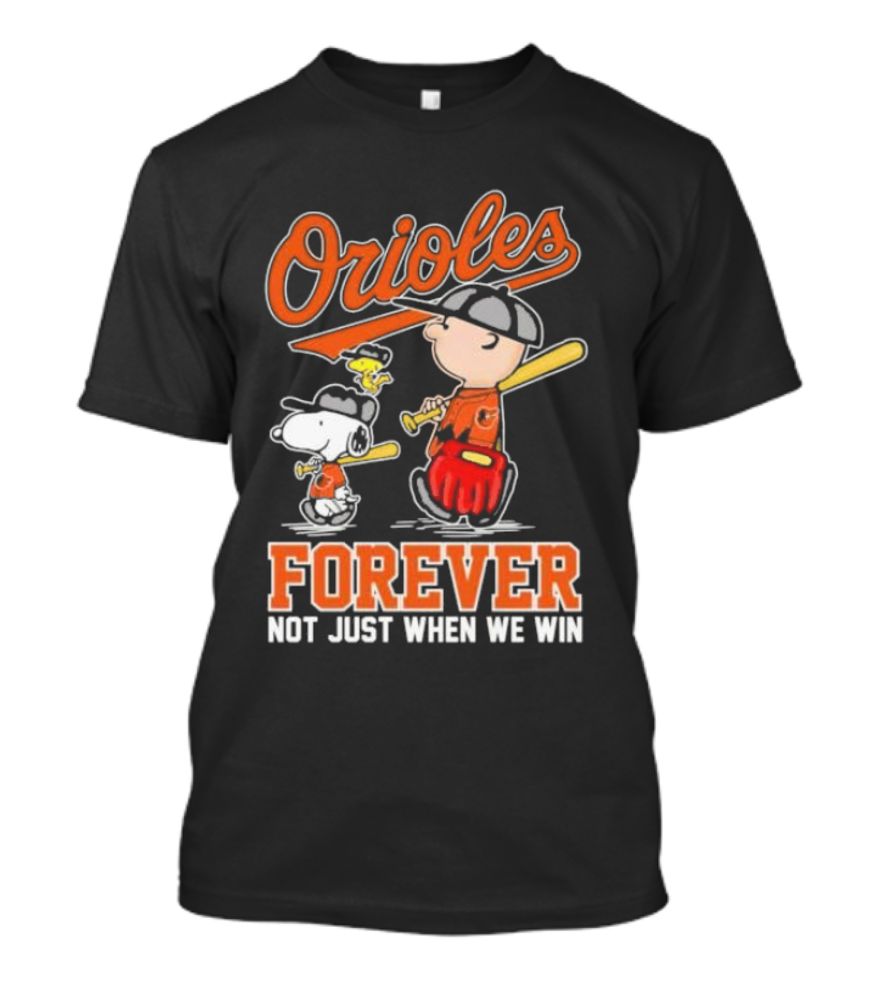 Orioles Forever Not Just When We Win Charlie Brown Snoopy Woodstock Walking T-Shirt