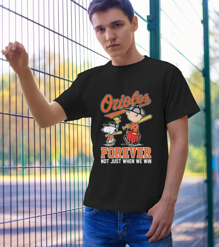 Orioles Forever Not Just When We Win Charlie Brown Snoopy Woodstock Walking T-Shirt