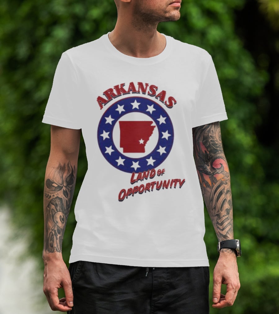 Arkansas Land Of Opportunity Red State Blue Star Circle T-Shirt