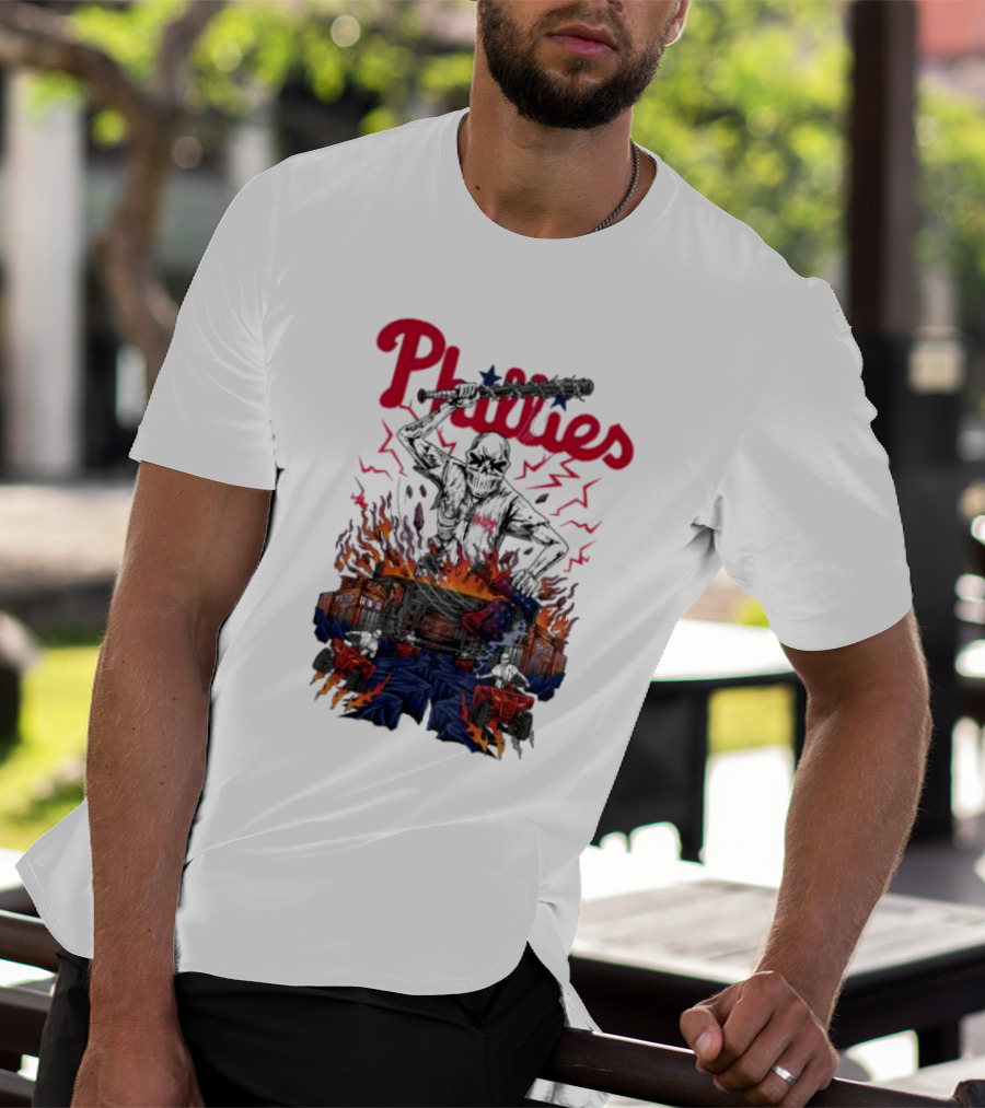 Phillies Ring The Bell Skeleton Flames T-Shirt