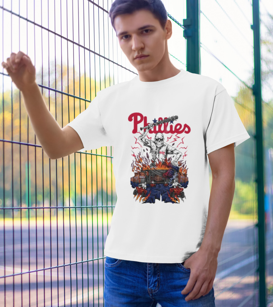 Phillies Ring The Bell Skeleton Flames T-Shirt