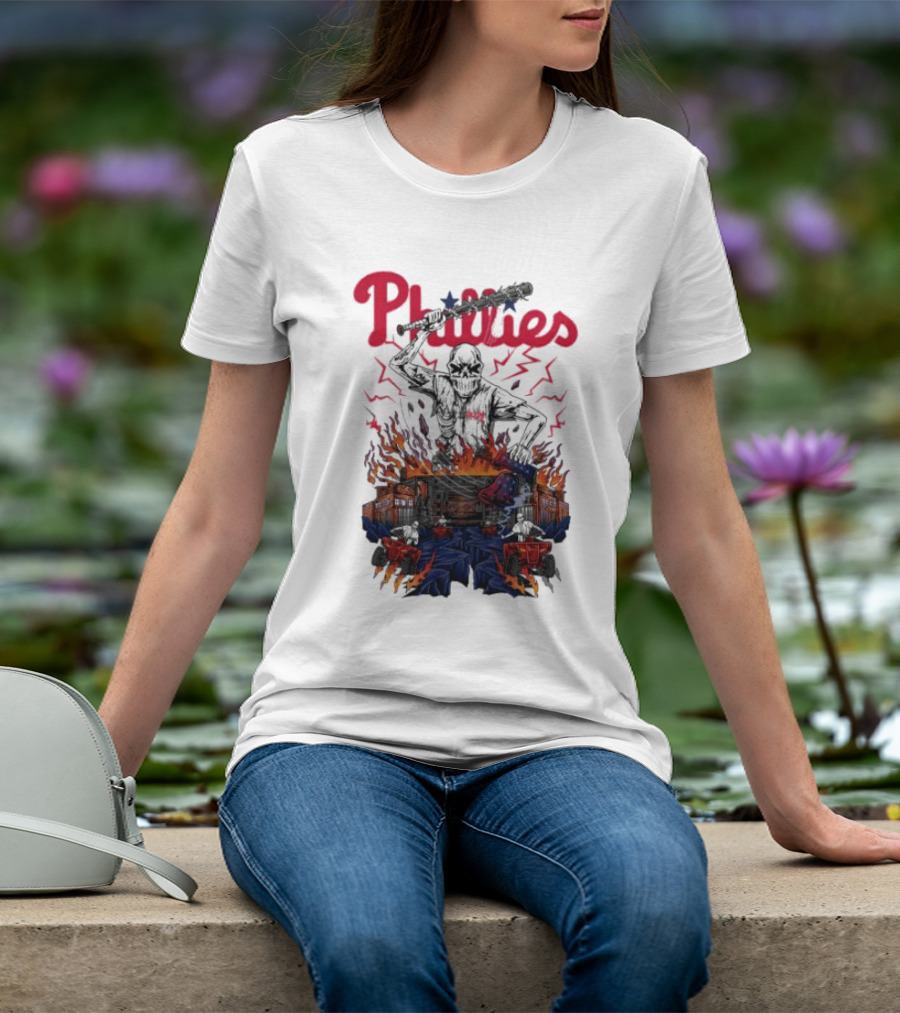 Phillies Ring The Bell Skeleton Flames T-Shirt