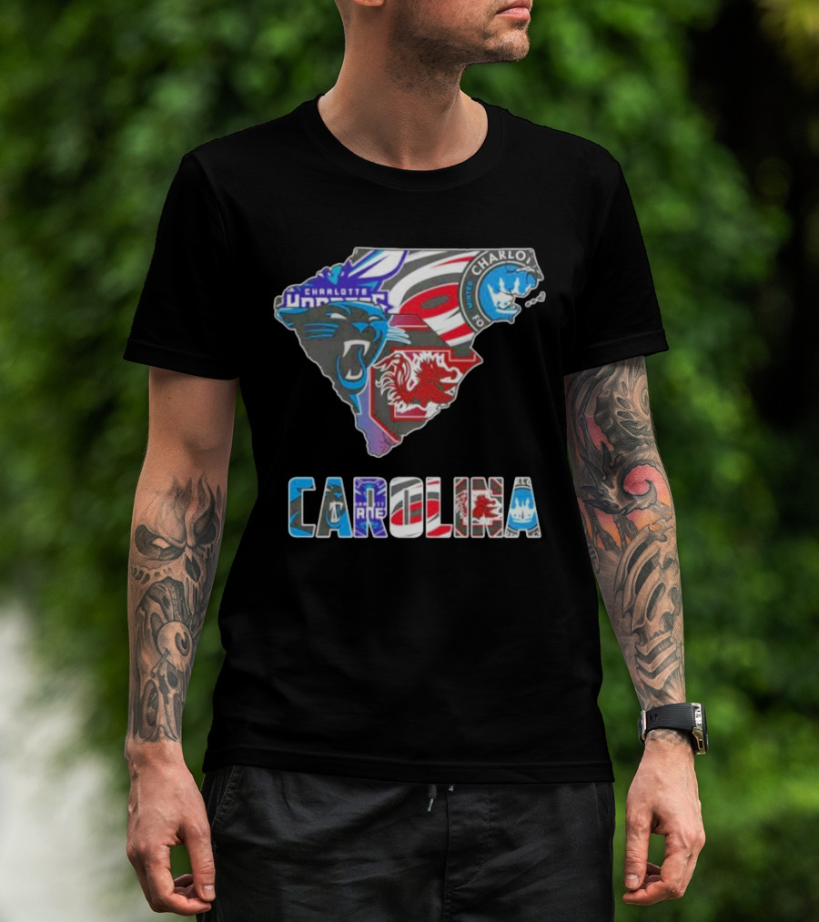 Carolina Panthers Hurricanes Gamecocks Charlotte Hornets FC Map T-Shirt