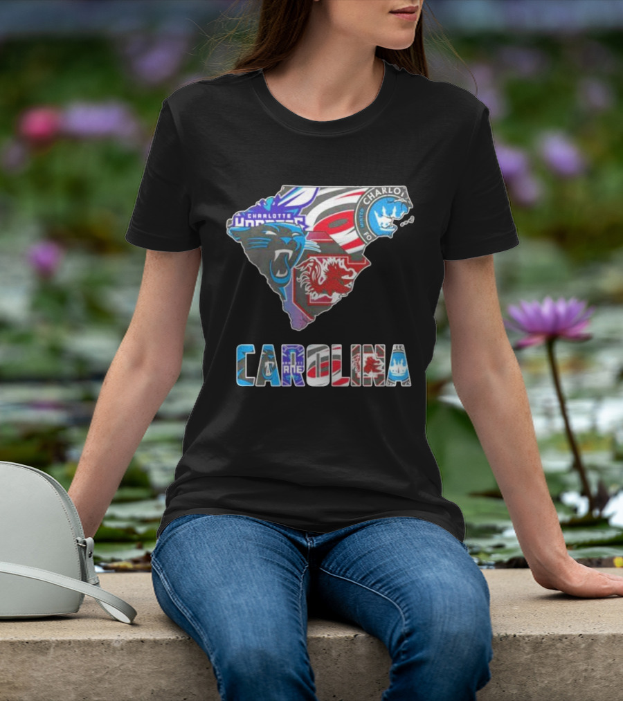 Carolina Panthers Hurricanes Gamecocks Charlotte Hornets FC Map T-Shirt