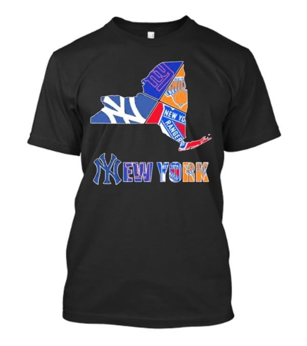 New York Yankees Giants Knicks Rangers Sports Map T-Shirt