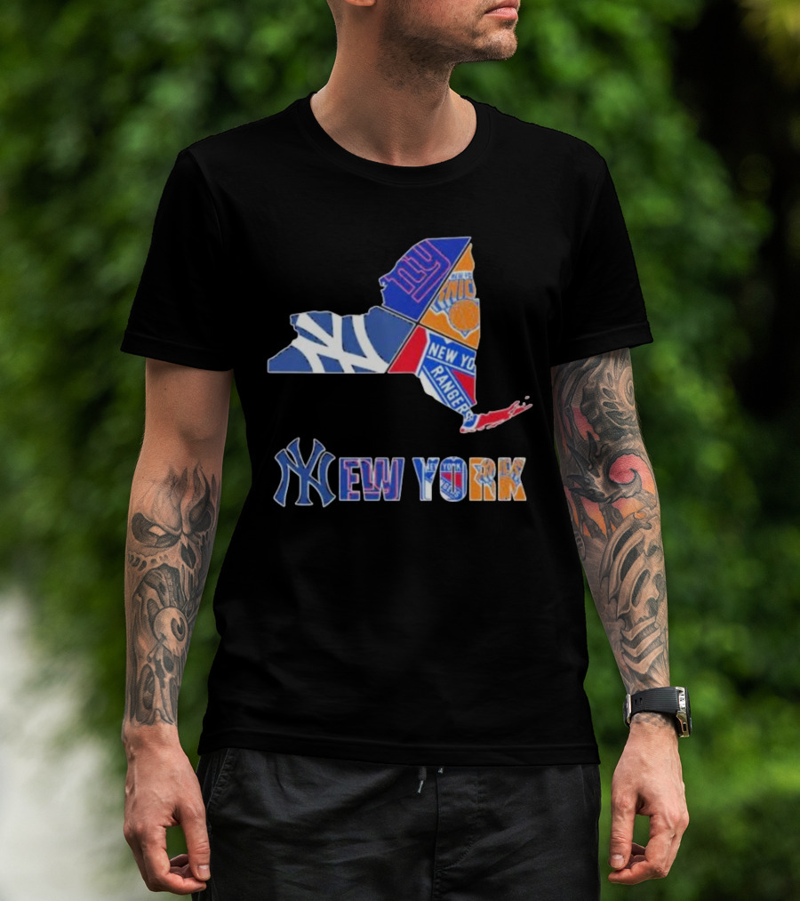 New York Yankees Giants Knicks Rangers Sports Map T-Shirt