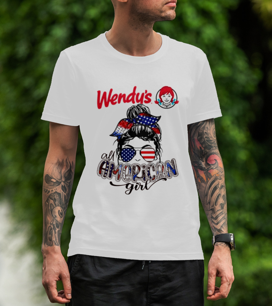 Wendy's All American Girl Messy Bun With Patriotic Sunglasses And Bandana T-Shirt