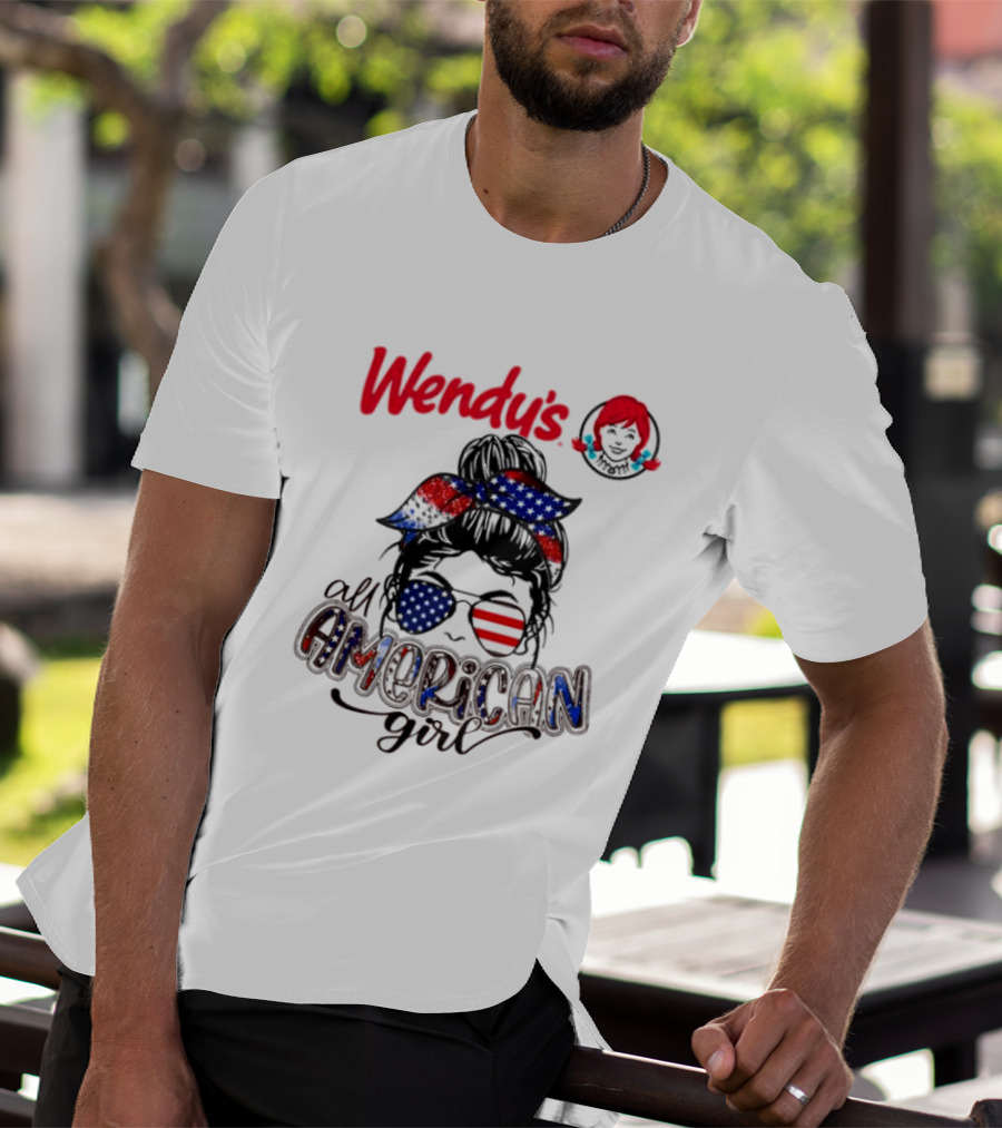Wendy's All American Girl Messy Bun With Patriotic Sunglasses And Bandana T-Shirt