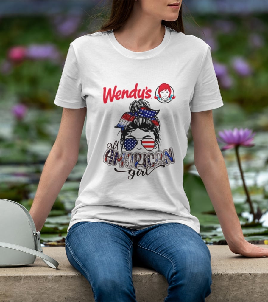 Wendy's All American Girl Messy Bun With Patriotic Sunglasses And Bandana T-Shirt