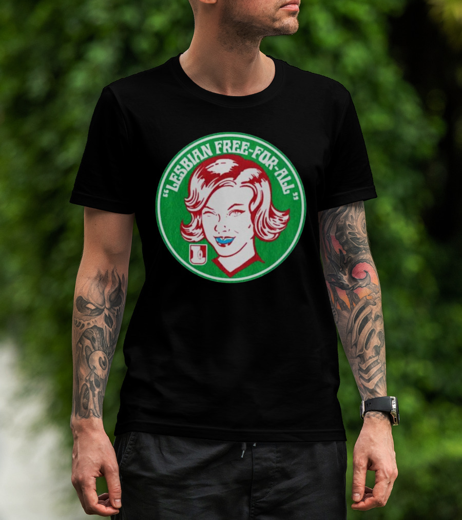 LESBIAN FREE-FOR-ALL Retro Style Winking Woman In Green Circle T-Shirt