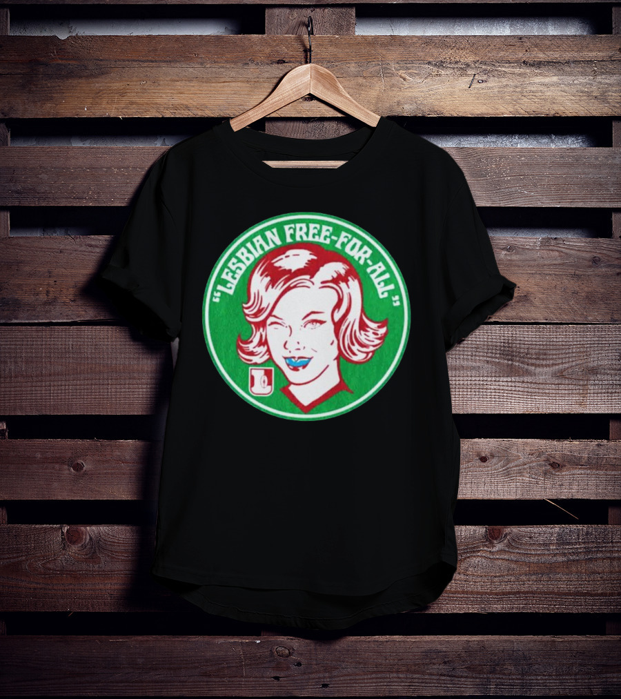 LESBIAN FREE-FOR-ALL Retro Style Winking Woman In Green Circle T-Shirt