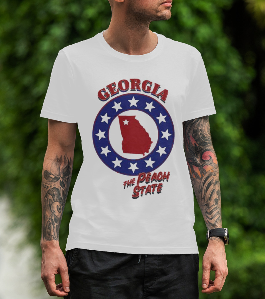 Georgia The Peach State Red And Blue Star Circle T-Shirt
