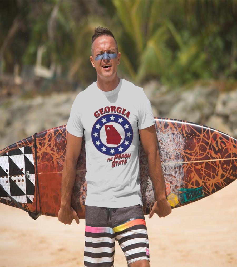 Georgia The Peach State Red And Blue Star Circle T-Shirt