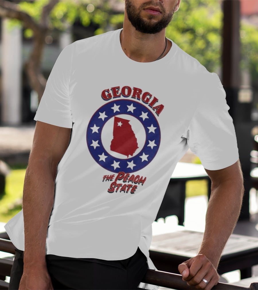 Georgia The Peach State Red And Blue Star Circle T-Shirt