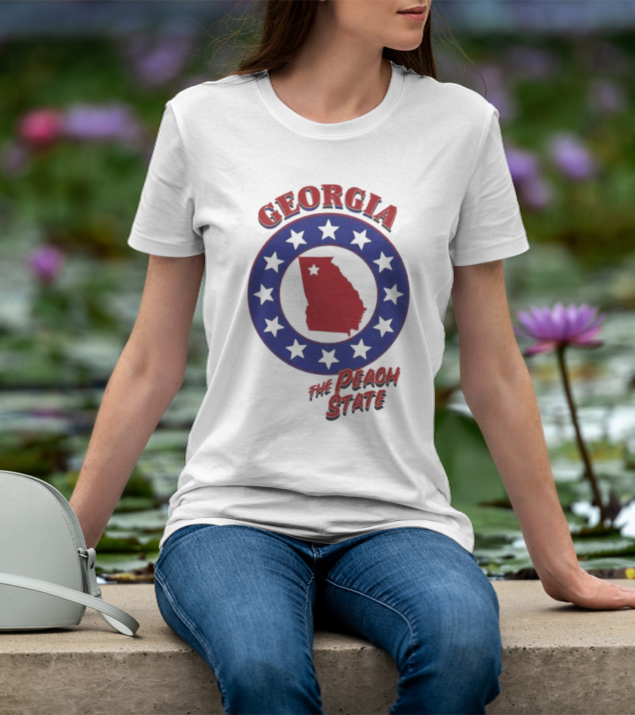 Georgia The Peach State Red And Blue Star Circle T-Shirt
