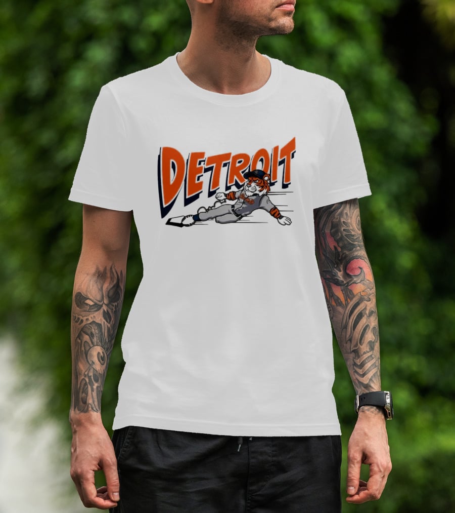 Detroit Sliding Tiger Baseball Player T-Shirt