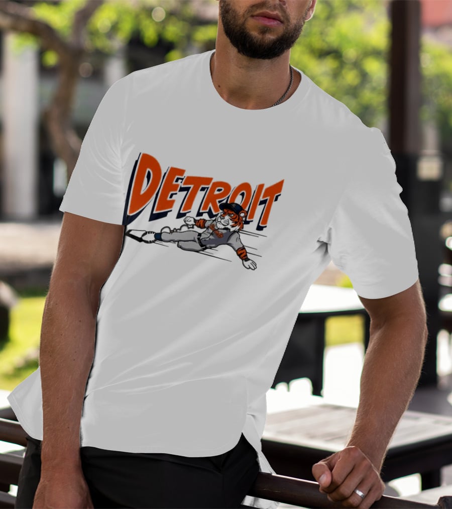 Detroit Sliding Tiger Baseball Player T-Shirt
