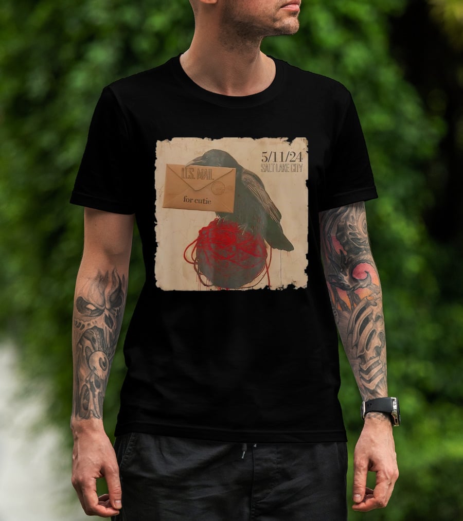 US Mail For Cutie 5/11/24 Salt Lake City Raven With Envelope And Red String T-Shirt