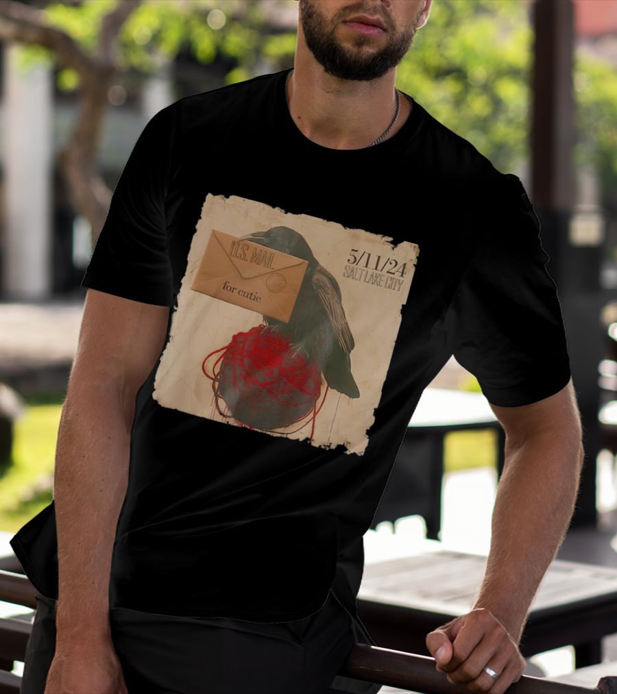 US Mail For Cutie 5/11/24 Salt Lake City Raven With Envelope And Red String T-Shirt