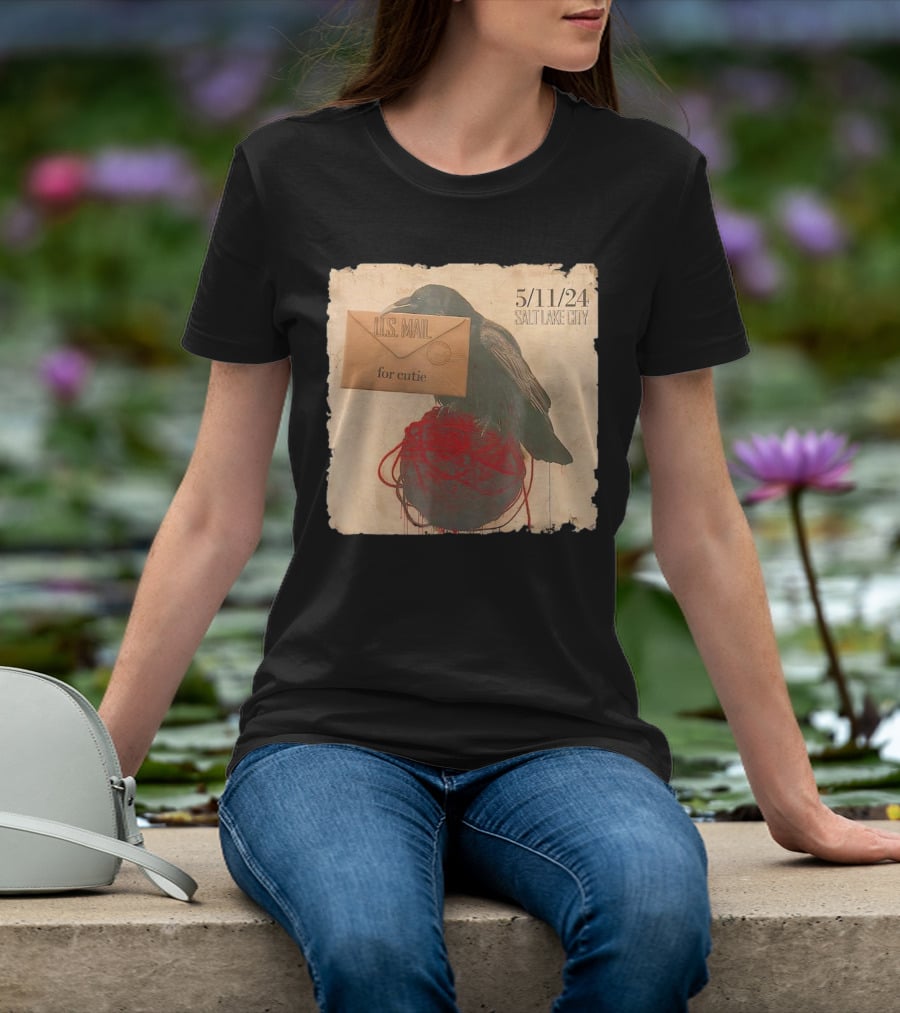 US Mail For Cutie 5/11/24 Salt Lake City Raven With Envelope And Red String T-Shirt