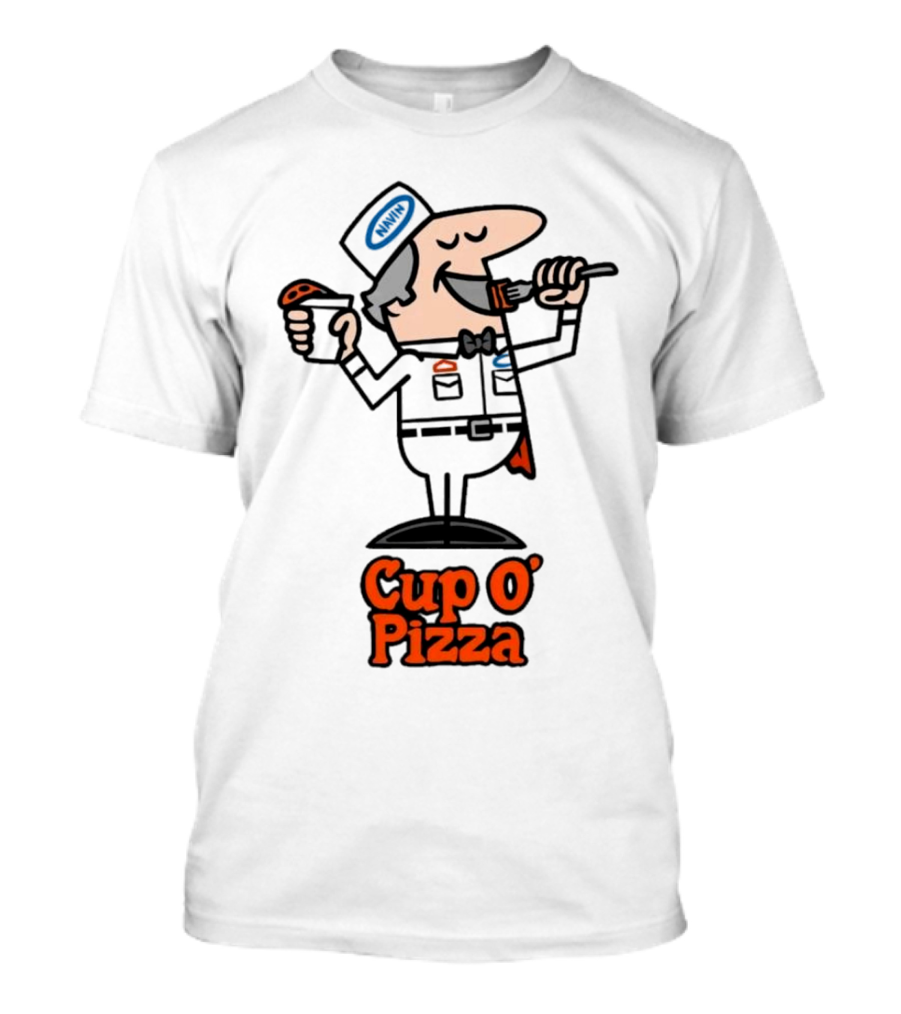 Cup O' Pizza Cartoon Character Eating From A Fork And Cup T-Shirt