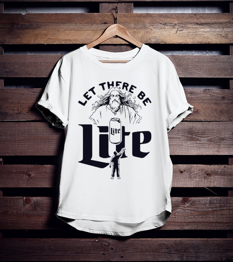 Let There Be Lite Jesus Design Featuring Beer Can And Figure T-Shirt