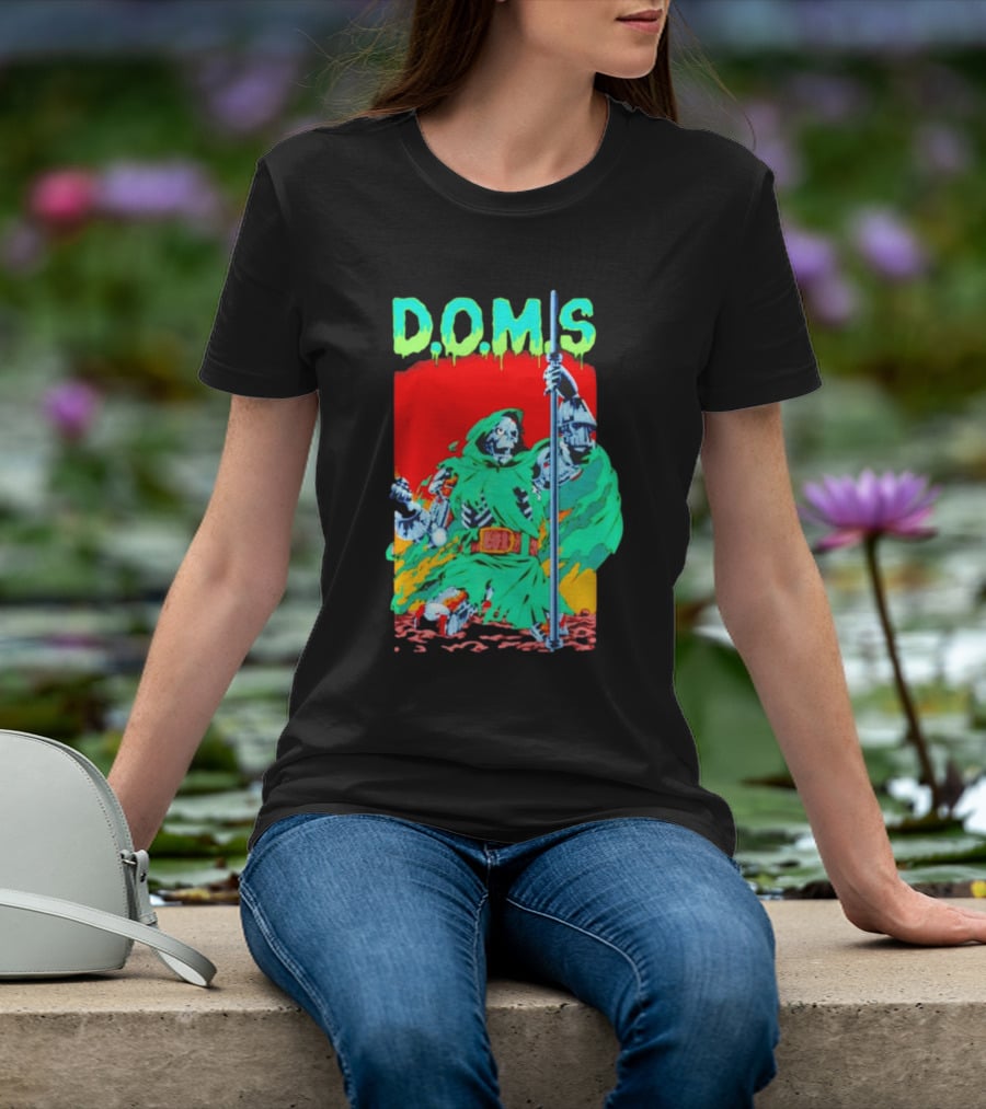 D.O.M.S Skeleton Warrior In Green Cloak Holding Staff T-Shirt