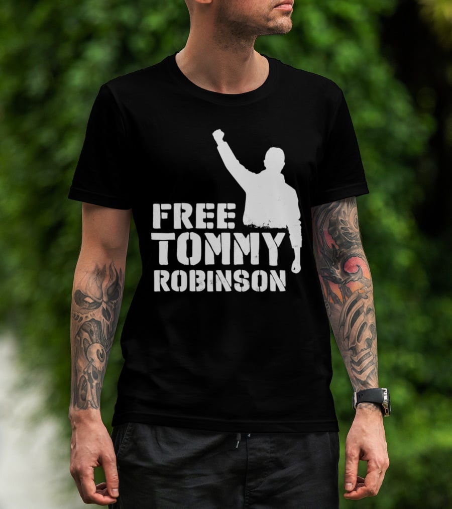 Free Tommy Robinson Silhouette Fist Raised Protest T-Shirt