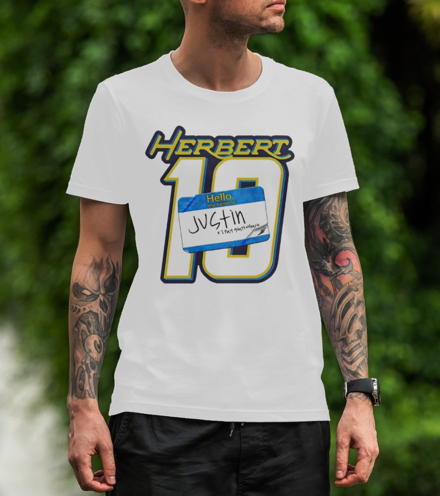 Herbert 10 Hello My Name Is Justin I Play Quarterback T-Shirt