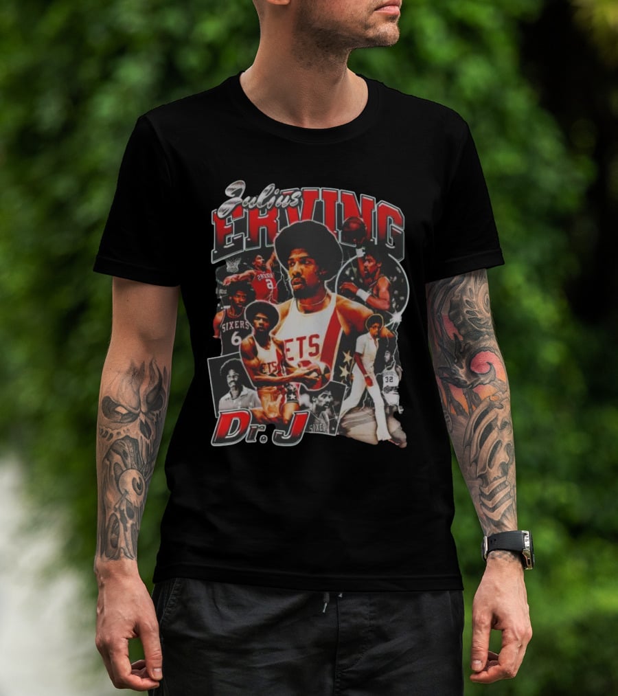 Julius Erving Dr J Sixers Nets Basketball Legend T-Shirt