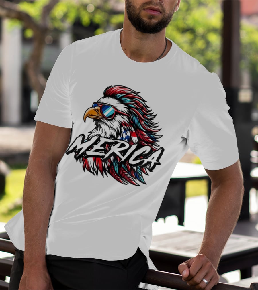 Merica Mullet Eagle With Patriotic Sunglasses And Americana Colors T-Shirt