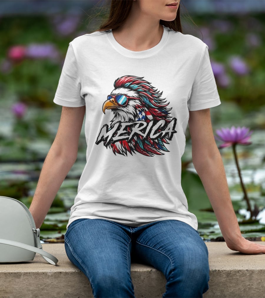 Merica Mullet Eagle With Patriotic Sunglasses And Americana Colors T-Shirt