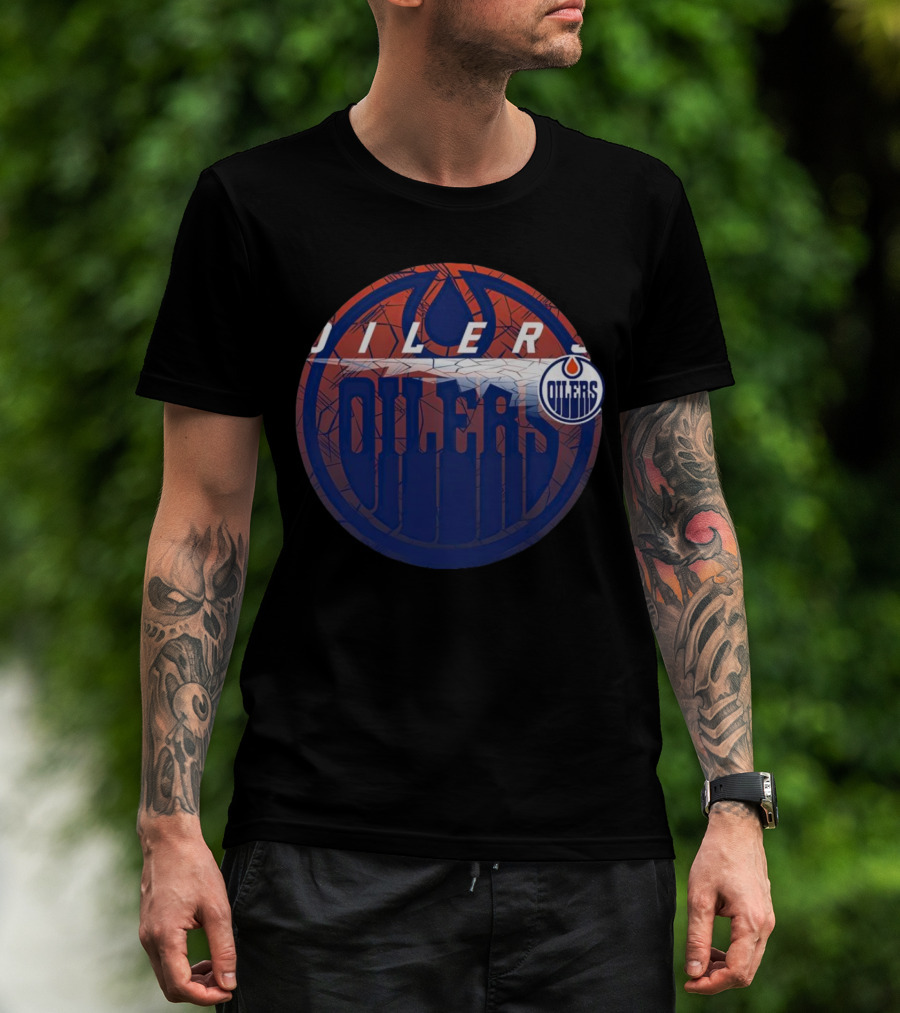 NHL Edmonton Oilers Cracked Ice Logo Hockey Oilers T-Shirt